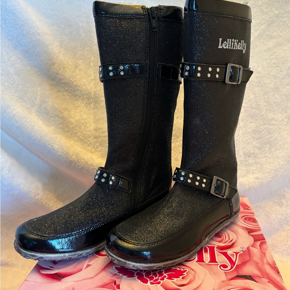 NEW Lelli Kelly Disco Hi Black Glitter Knee Boots